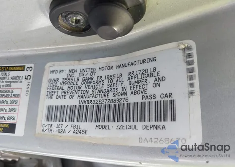 2007 Toyota Corolla Le из США, поврежденный, VIN 1NXBR32E27Z889276